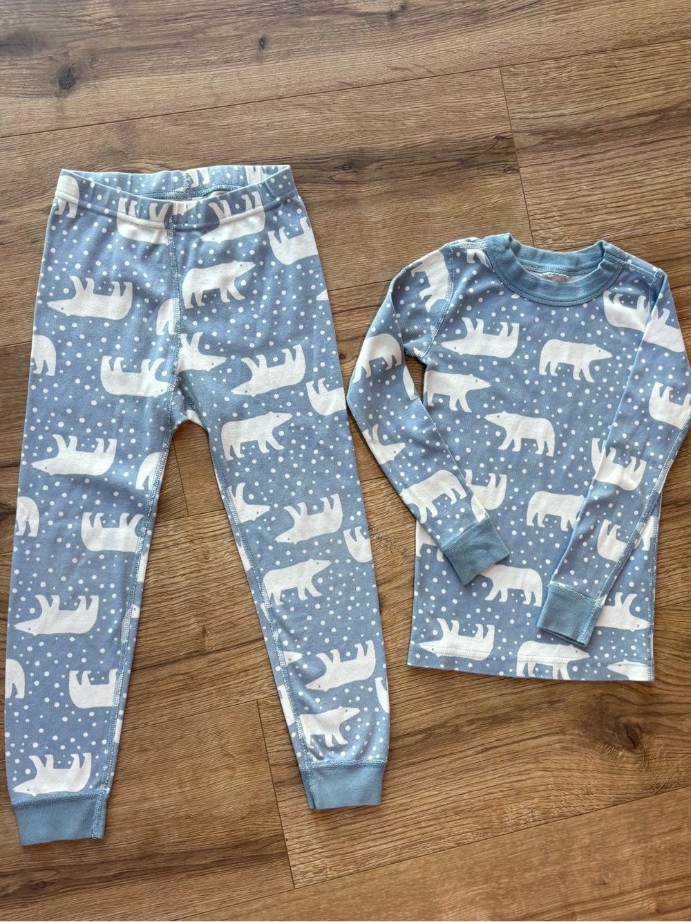 Hanna Andersson Blue Polar Bear Print Long John Pajamas Set Kid Size 5/110 cm